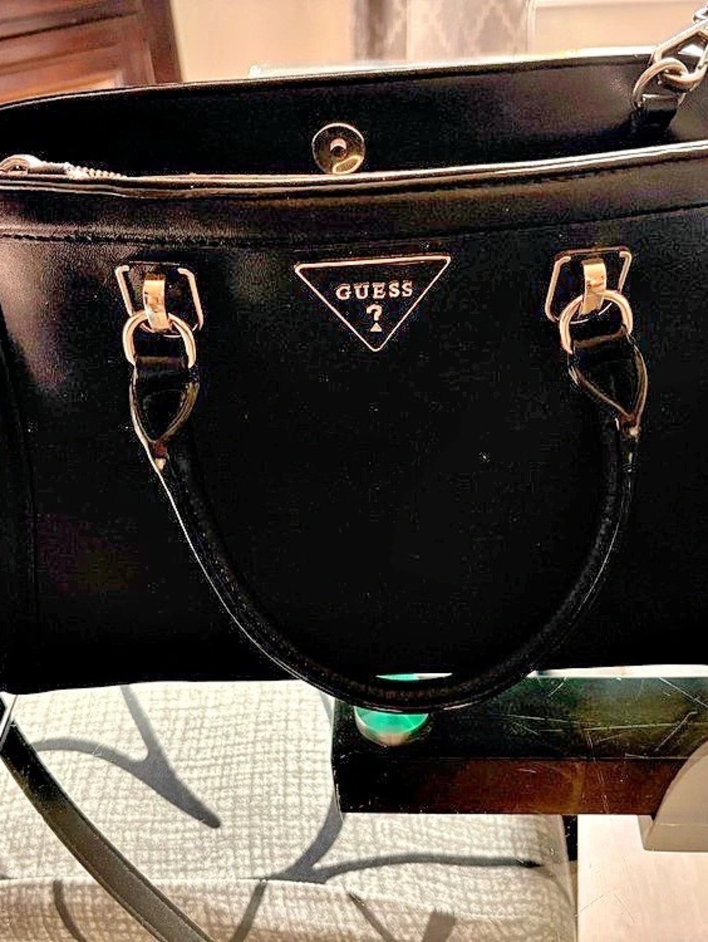 GUESS Structured Satchel Black & Pink